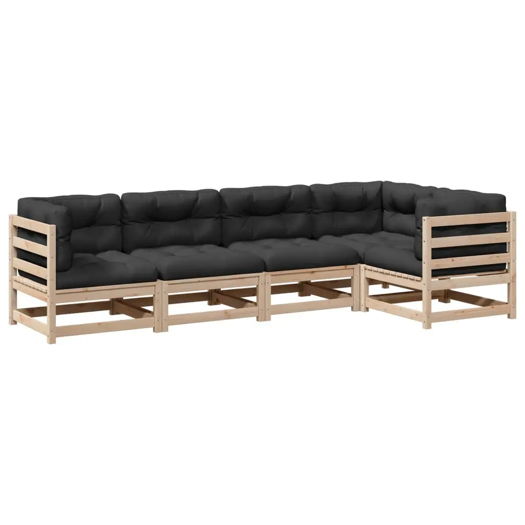 5 Piece Patio Sofa Set Cushions Solid Wood Pine Outdoor Furniture