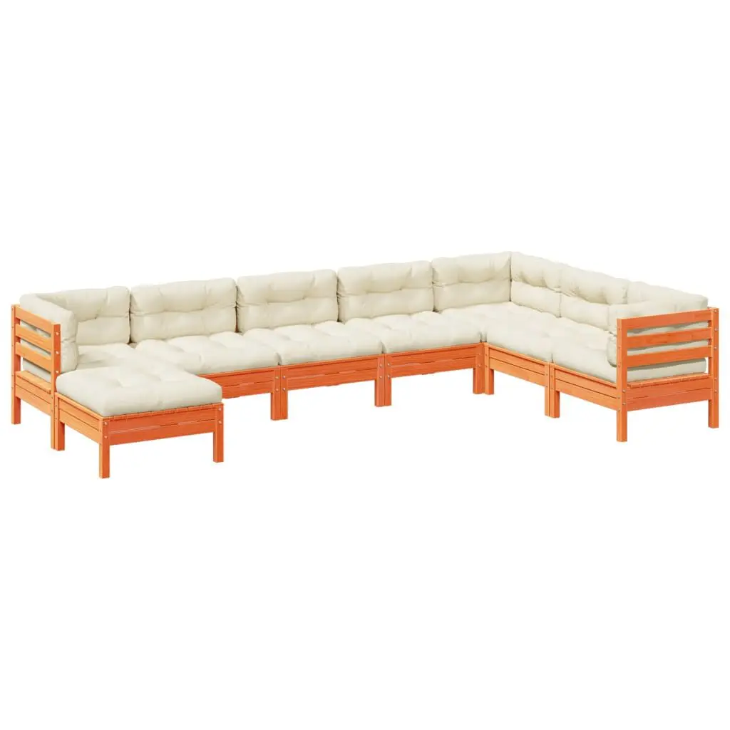 8 Piece Wax Brown Patio Sofa Set Cushions Solid Wood Pine Furniture