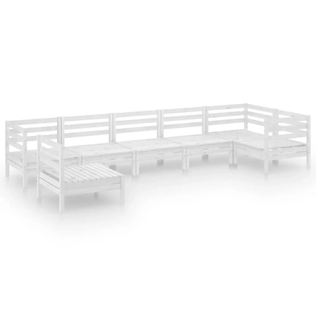 7 Piece White Solid Pinewood Patio Lounge Set Outdoor Furniture