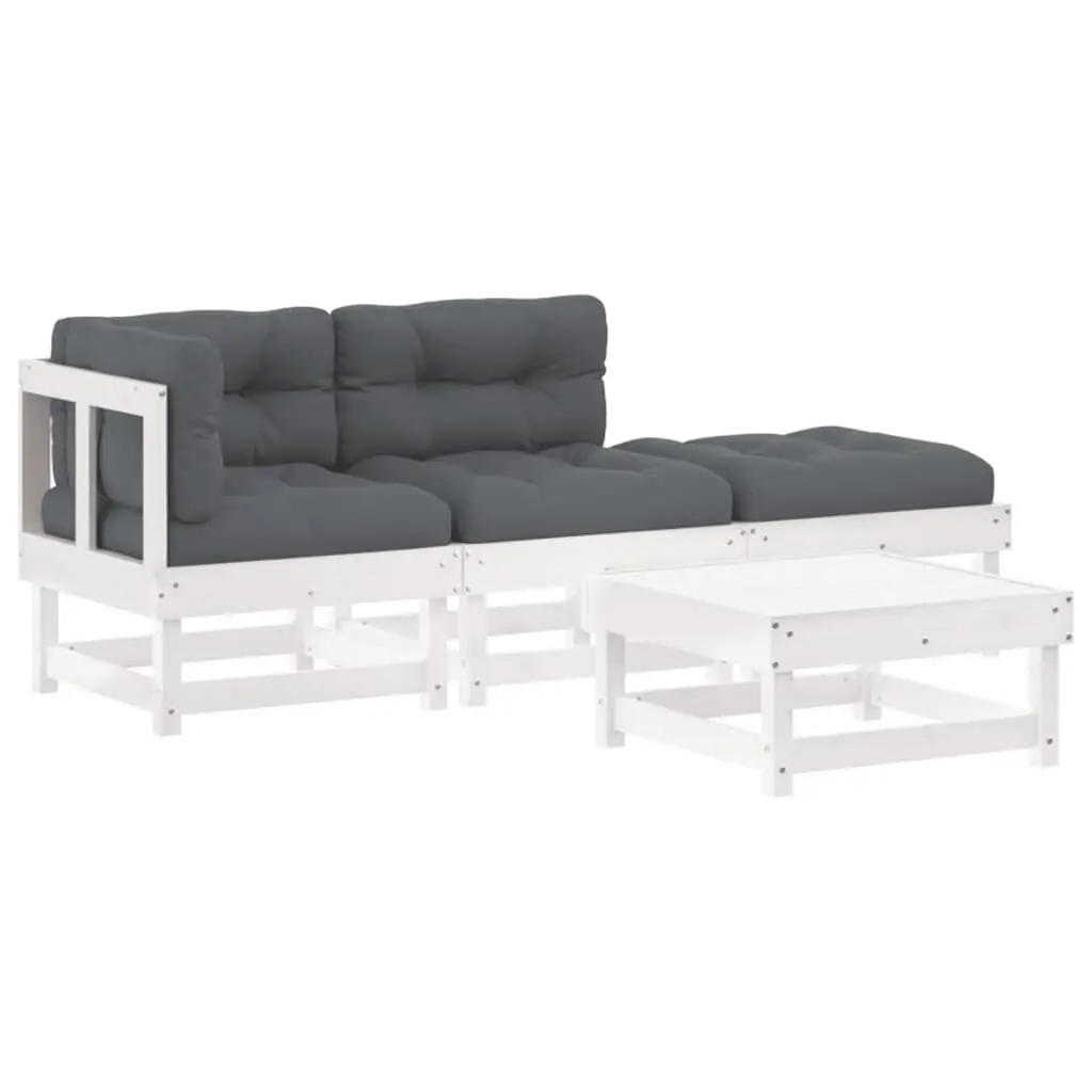 4 Piece White Solid Wood Patio Lounge Set Cushions Garden and Deck