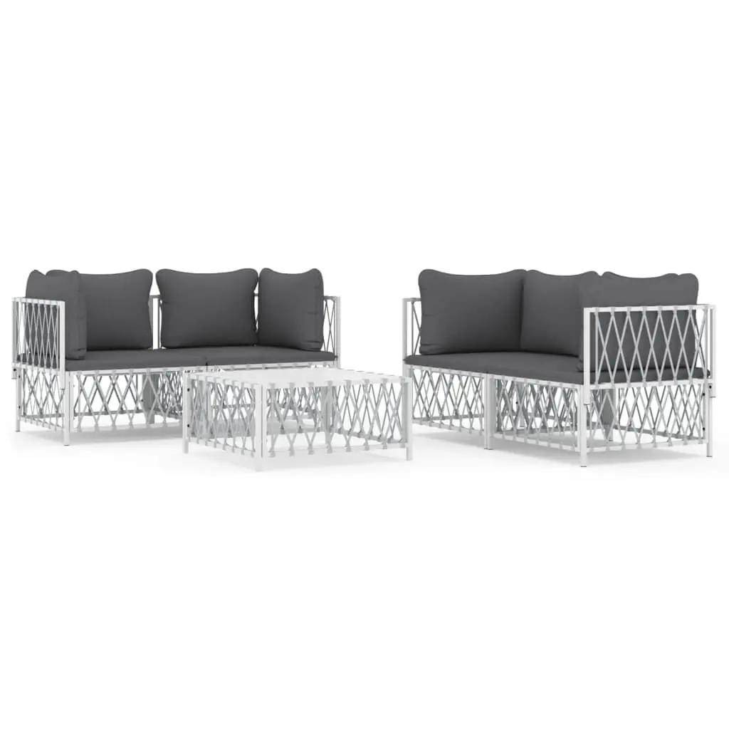 5 Piece White Steel Patio Lounge Set Cushions Outdoor Relaxation
