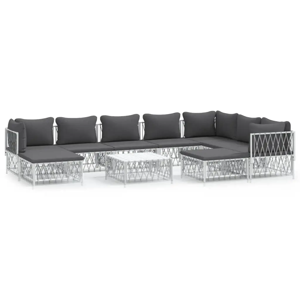 10 Piece White Steel Patio Lounge Set Cushions Large Outdoor Entertaining