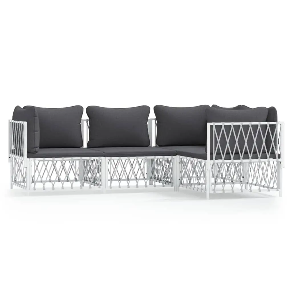 4 Piece White Steel Patio Lounge Set Cushions Stylish Outdoor Relaxation