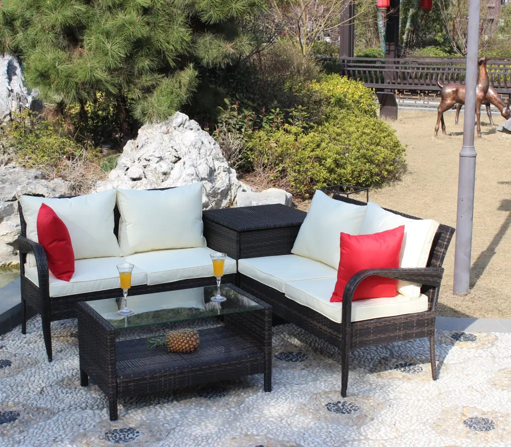 4 Piece Patio Sectional Sofa Set Wicker Rattan Outdoor Decor rattan furniture