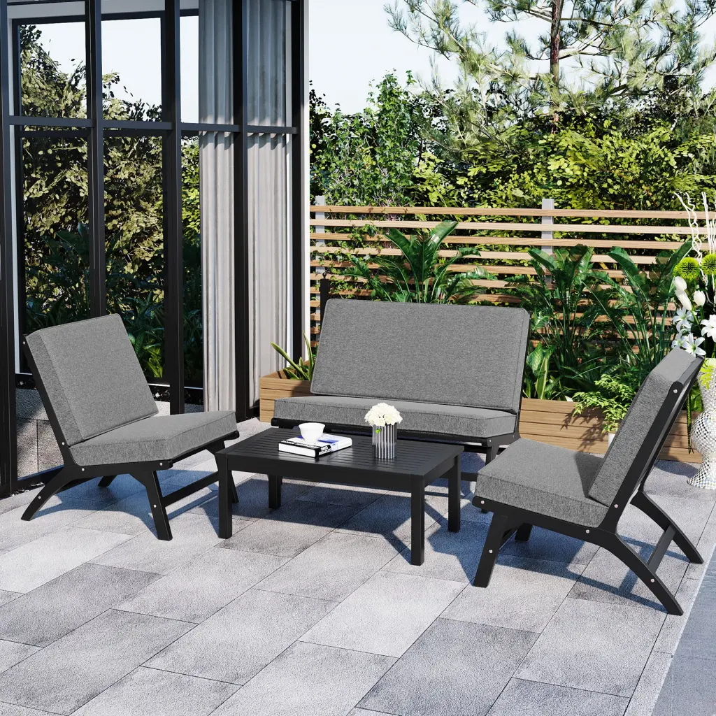 4 Piece Acacia Solid Wood Outdoor Sofa Set Garden Furniture go