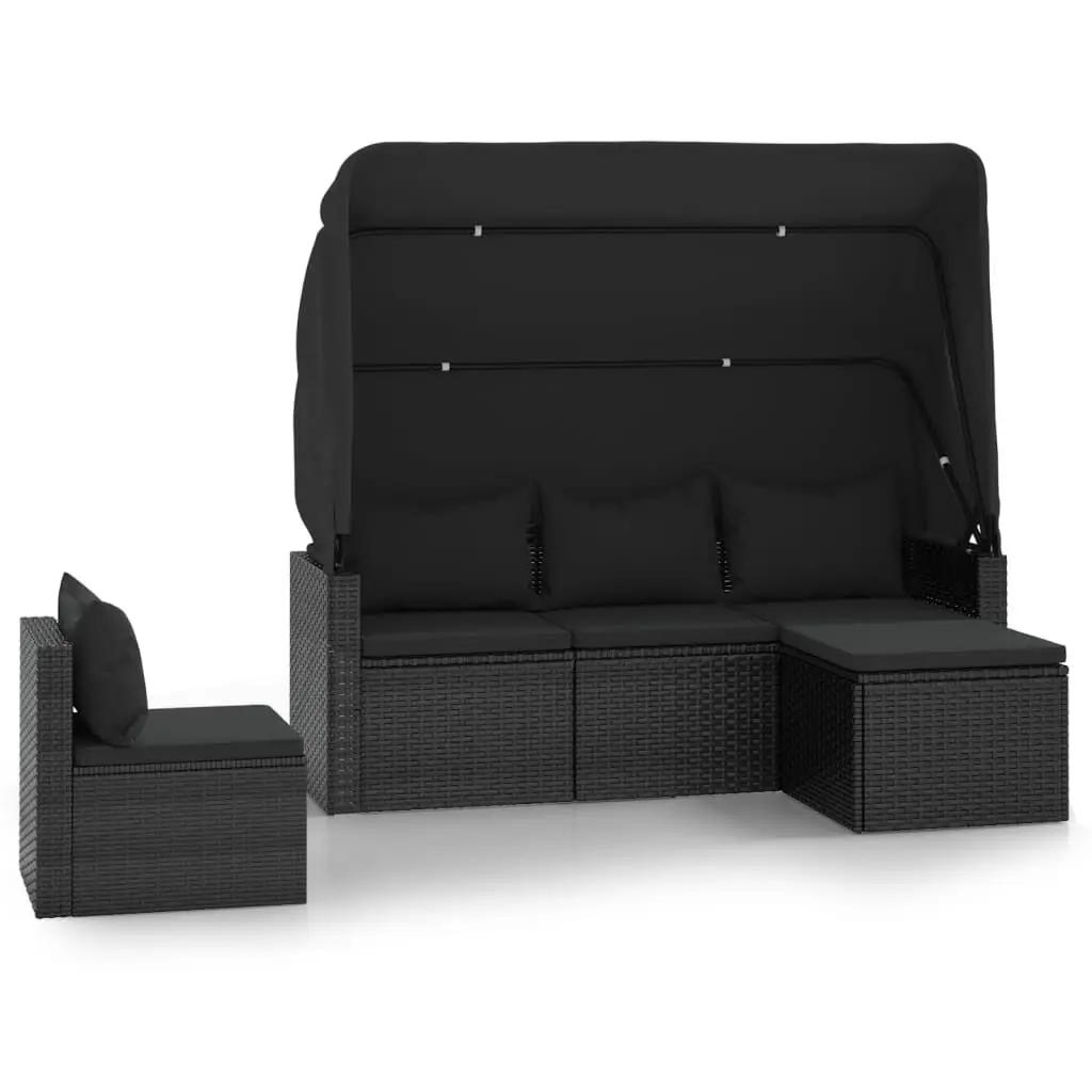 4 Piece Patio Sofa Set Black Poly Rattan Outdoor Lounge Cushions