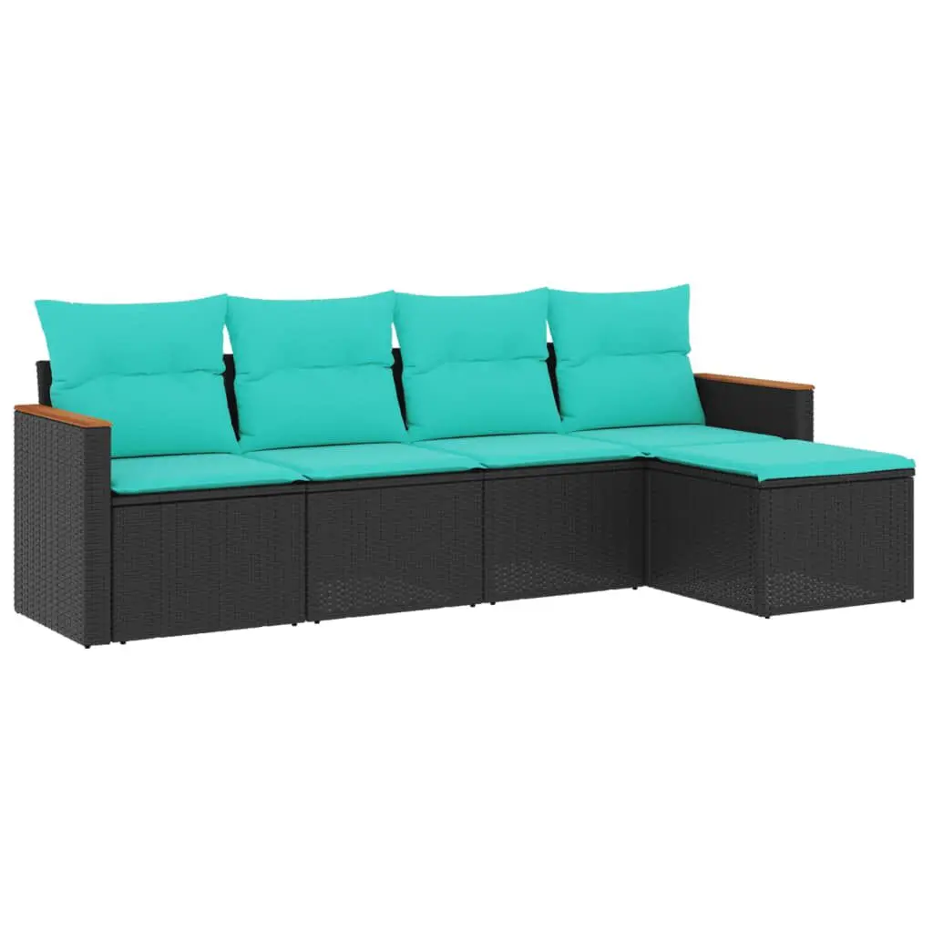 5 Piece Patio Sofa Set Black Poly Rattan Outdoor Lounge Cushions