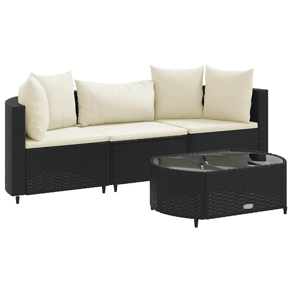 4 Piece Patio Sofa Set Cushions Black Poly Rattan Outdoor Sectional