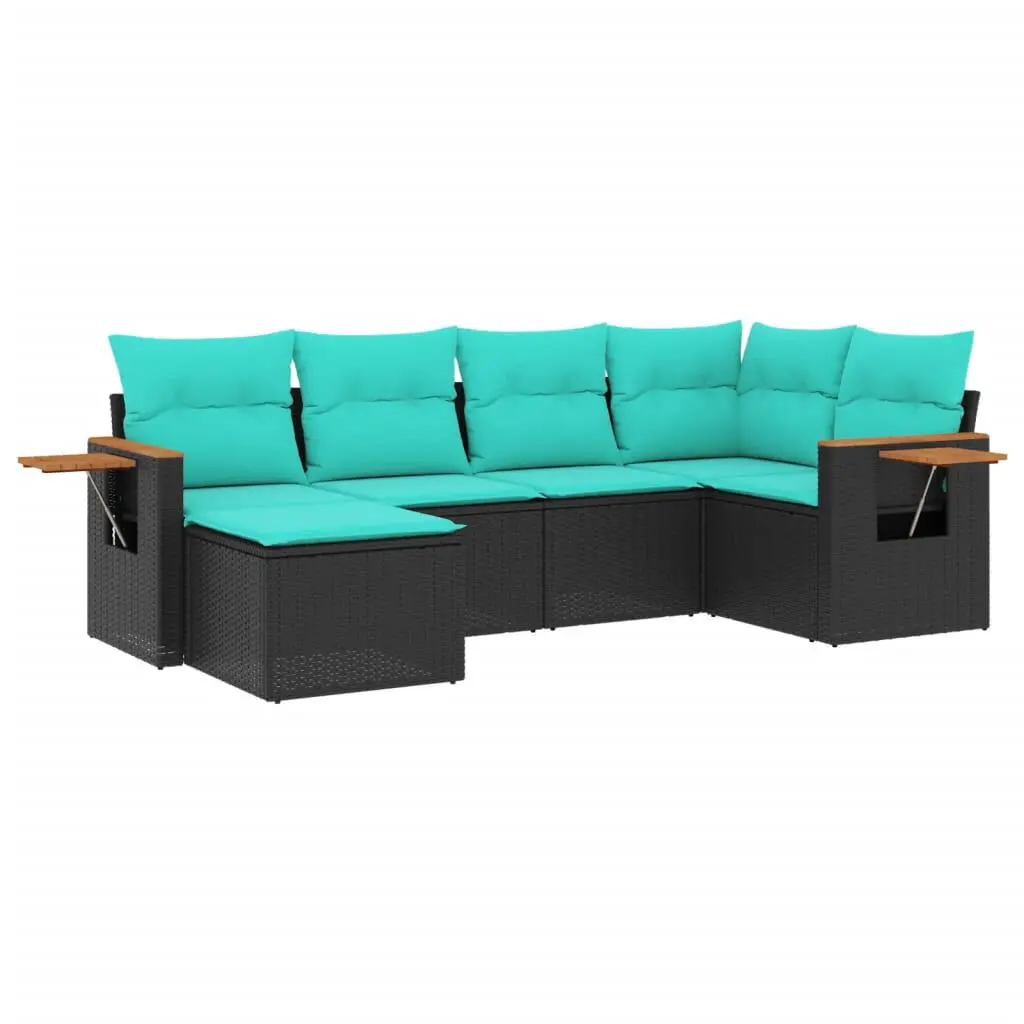 6 Piece Patio Sofa Set Cushions Black Poly Rattan Outdoor Furniture
