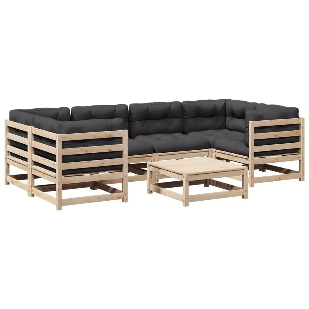 7 Piece Patio Sofa Set Cushions Solid Wood Pine Outdoor Lounge