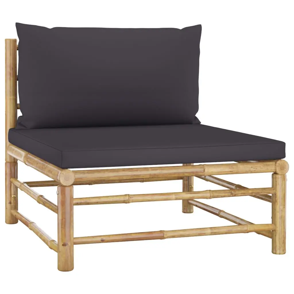 Patio Middle Sofa Dark Gray Cushions Bamboo Outdoor Lounge Furniture
