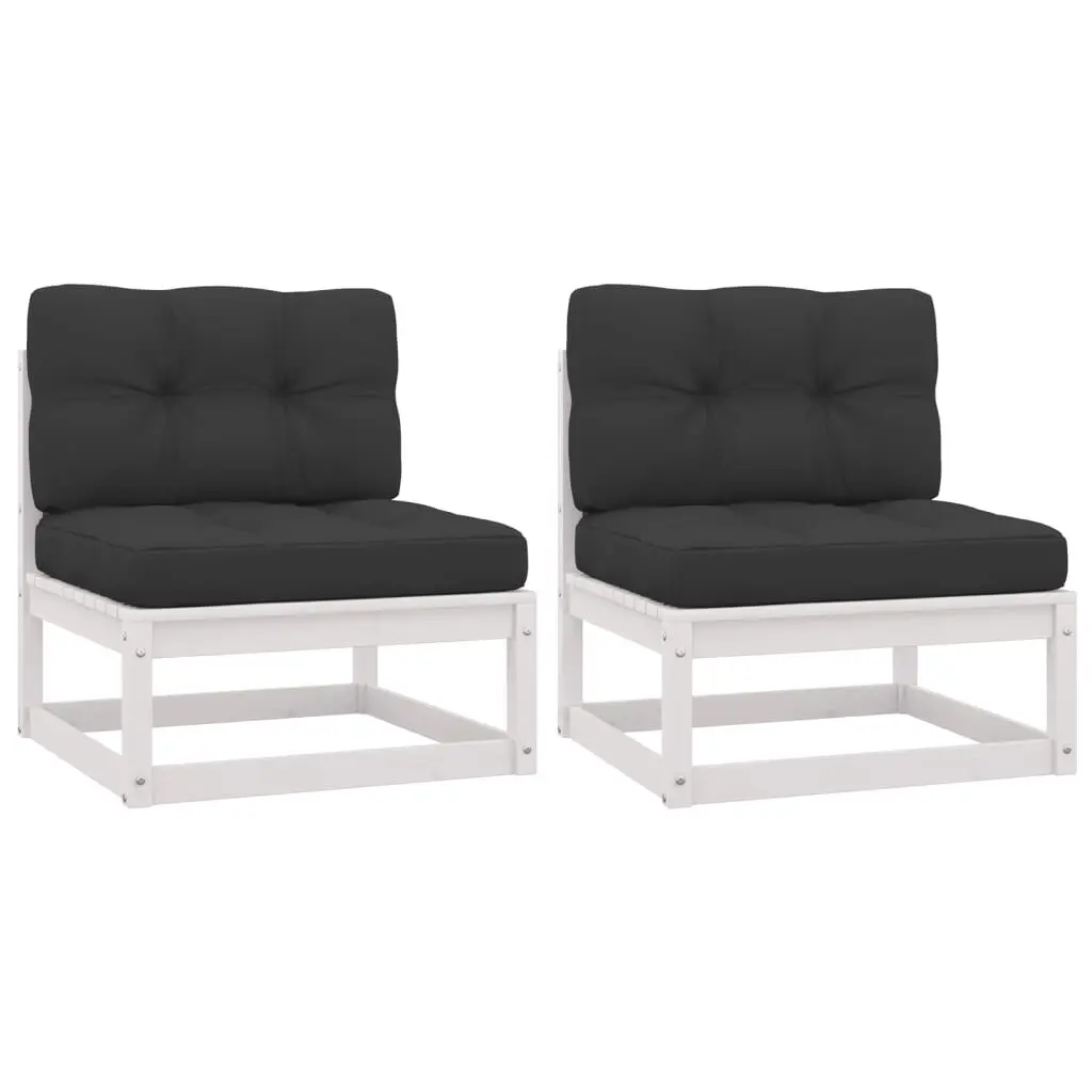 Patio Middle Sofas Anthracite Cushions 2 Piece Solid Wood Pine Outdoor Seating