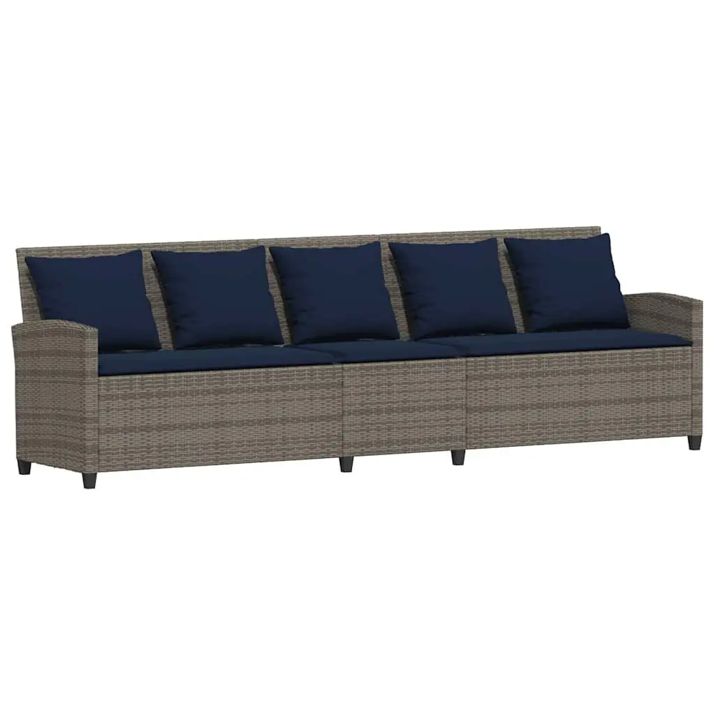Patio Sofa 5-Seater Cushions Gray Poly Rattan Outdoor Furniture