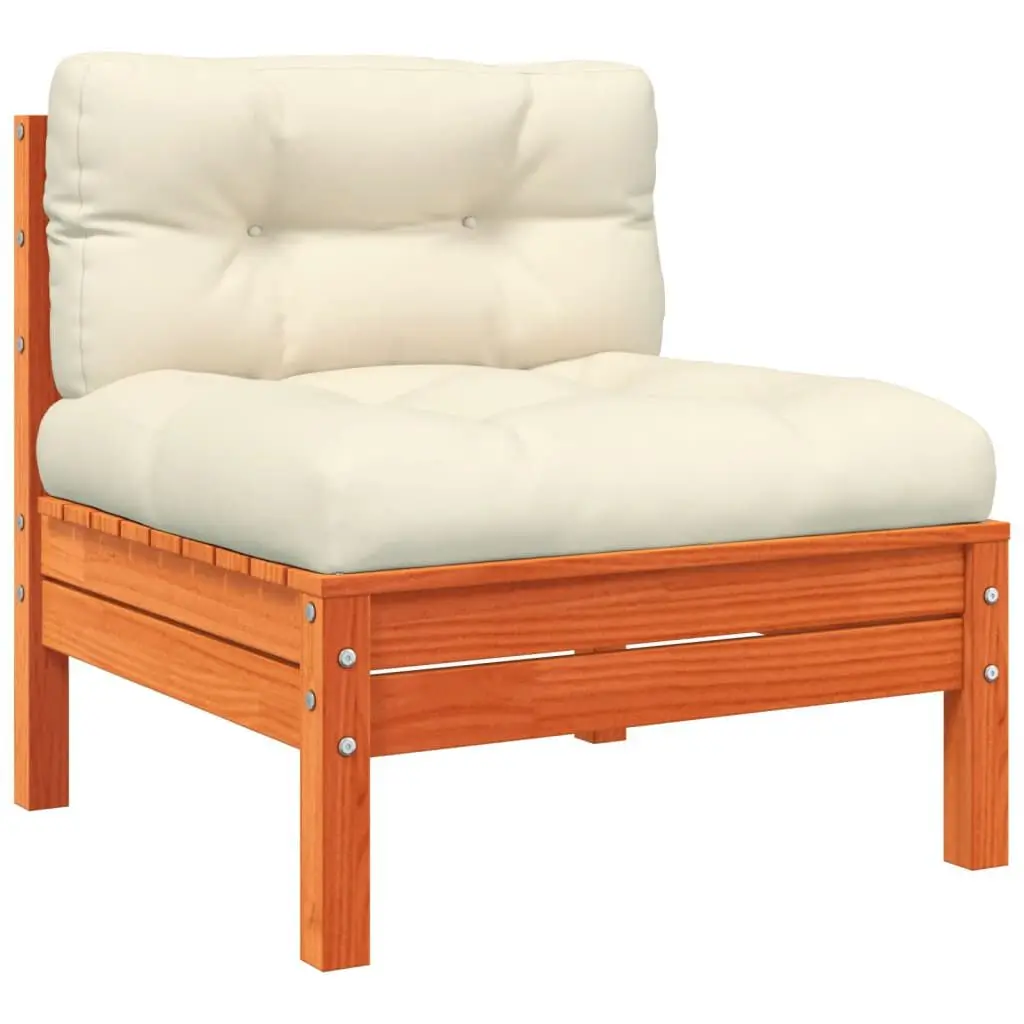 Patio Sofa Armless Cushions Wax Brown Solid Wood Pine Outdoor Loveseat
