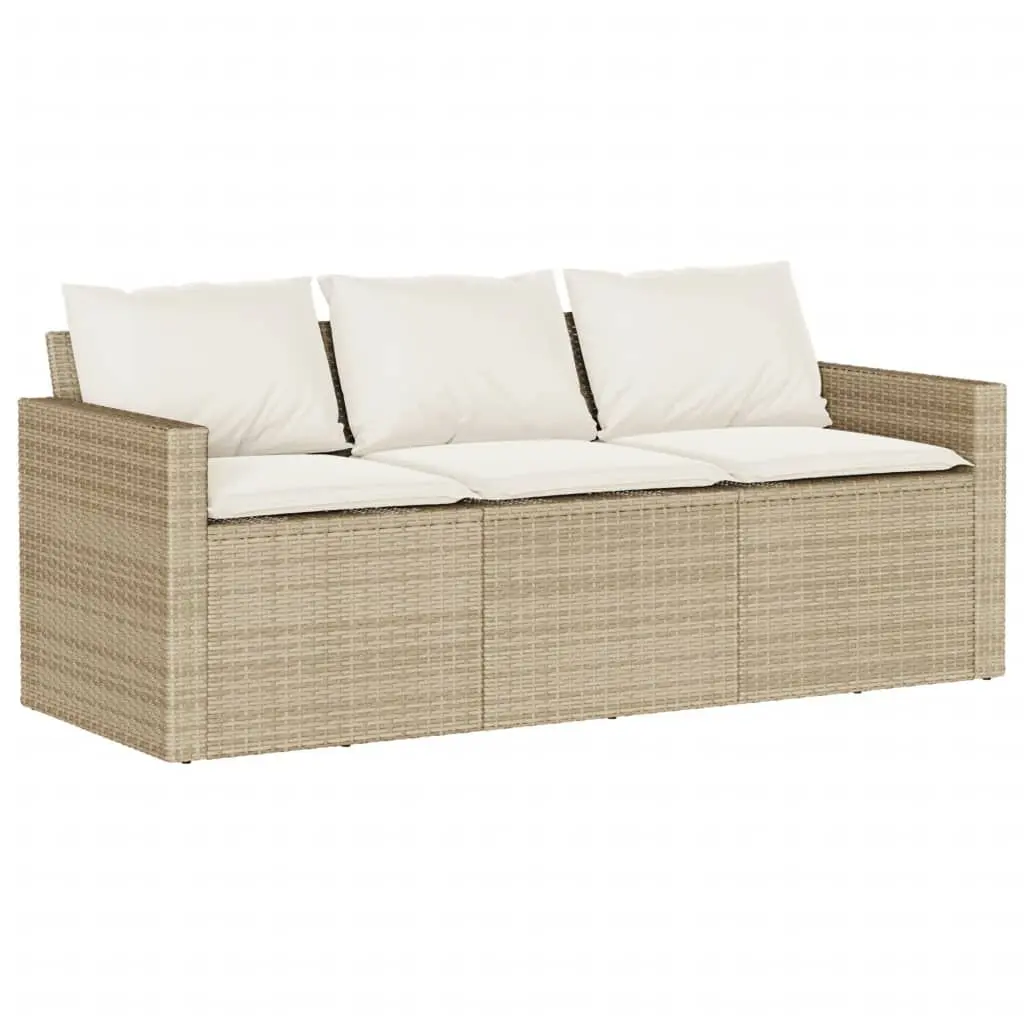 Patio Sofa Cushions 3-Seater Beige Poly Rattan Outdoor Furniture