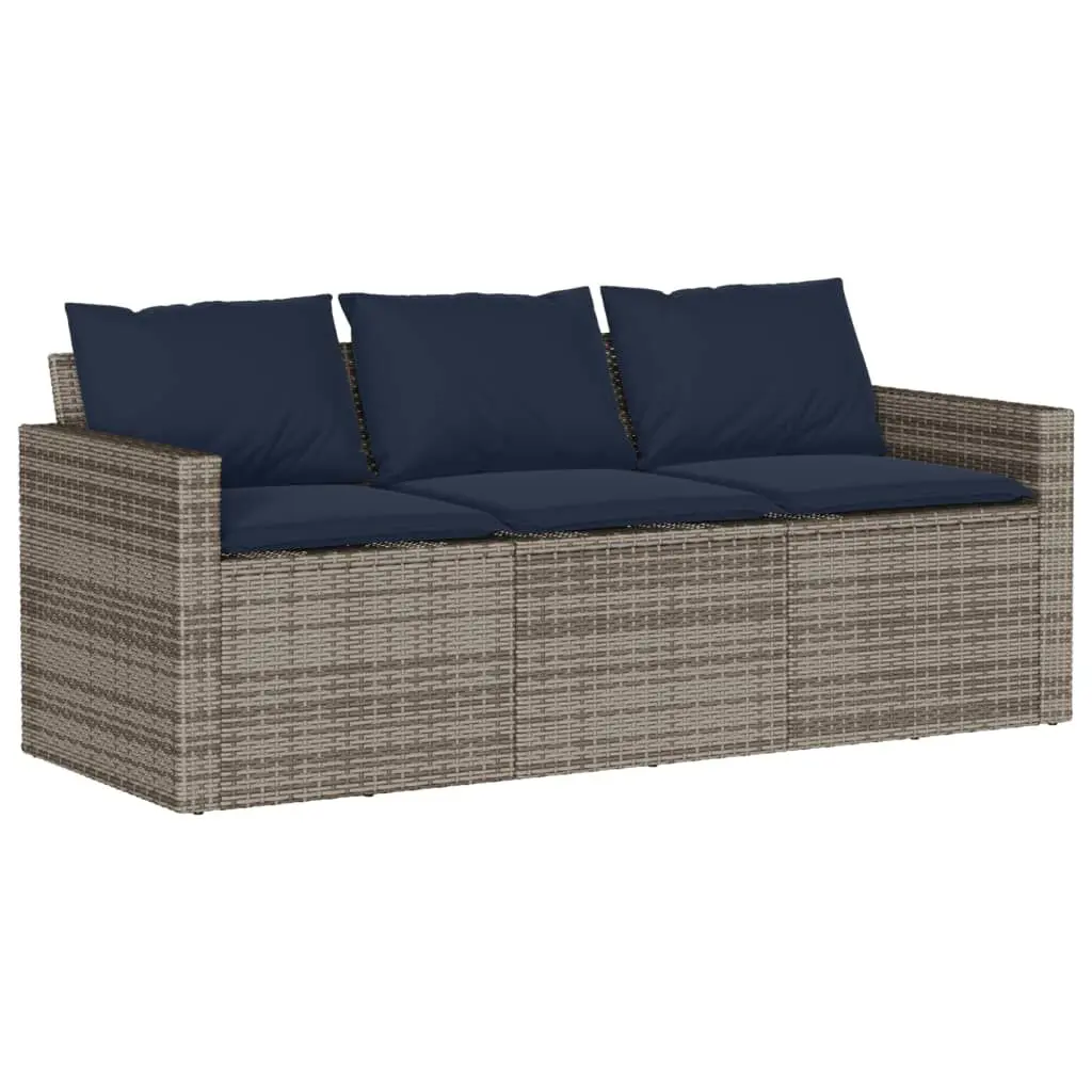 Patio Sofa Cushions 3-Seater Gray Poly Rattan