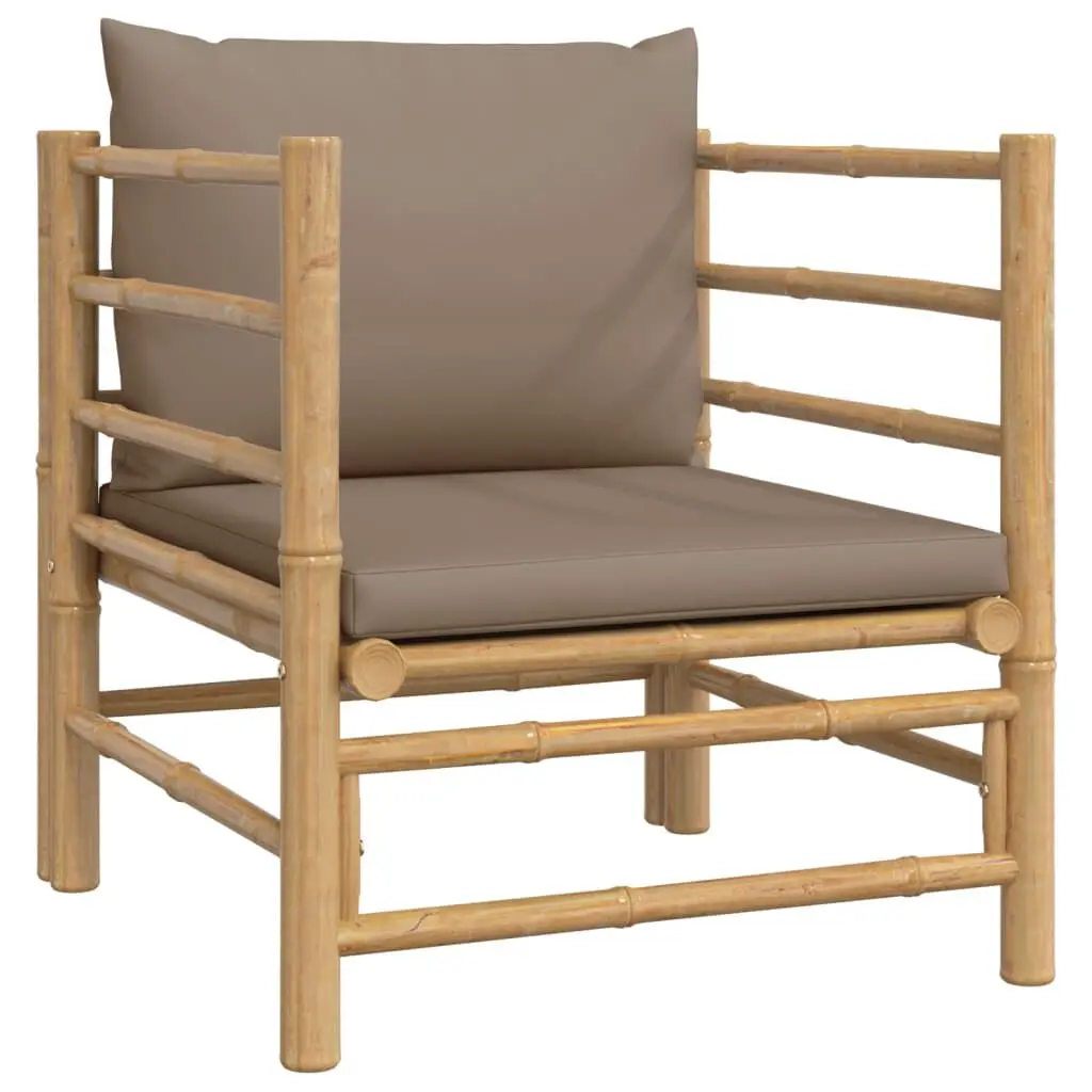 Patio Sofa Taupe Cushions Bamboo Outdoor Lounge Furniture