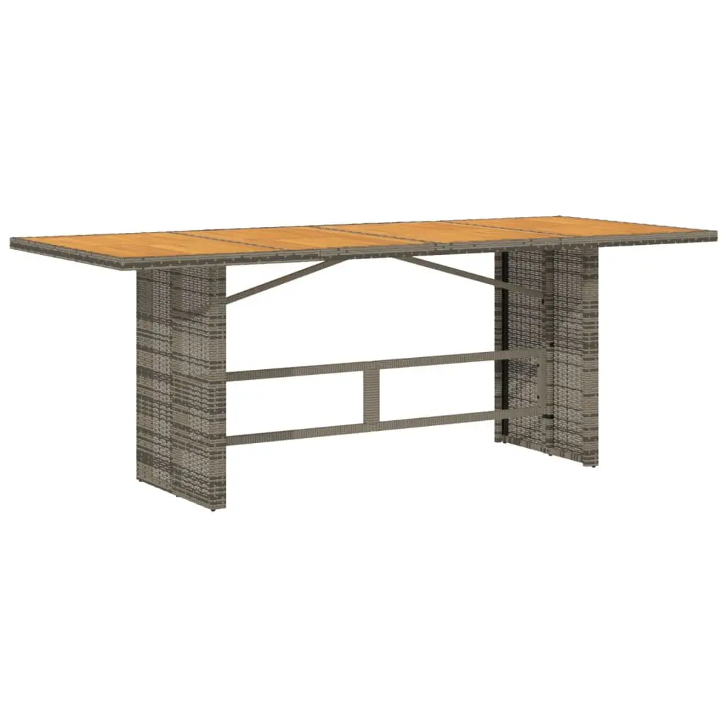 74.8 Inch Gray Poly Rattan Patio Table Acacia Wood Top