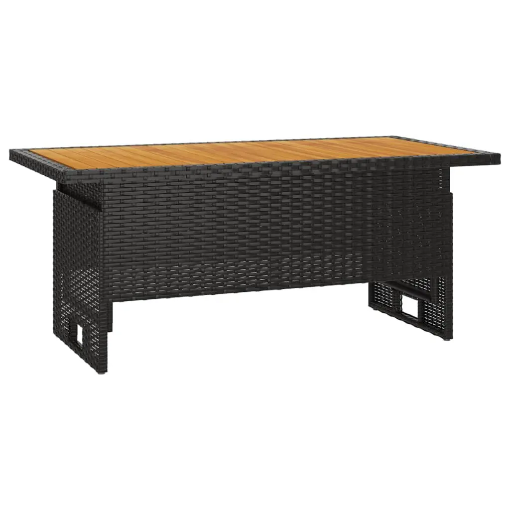 Black Patio Table 39.4x19.7x16.9 Solid Wood Acacia Poly Rattan Outdoor