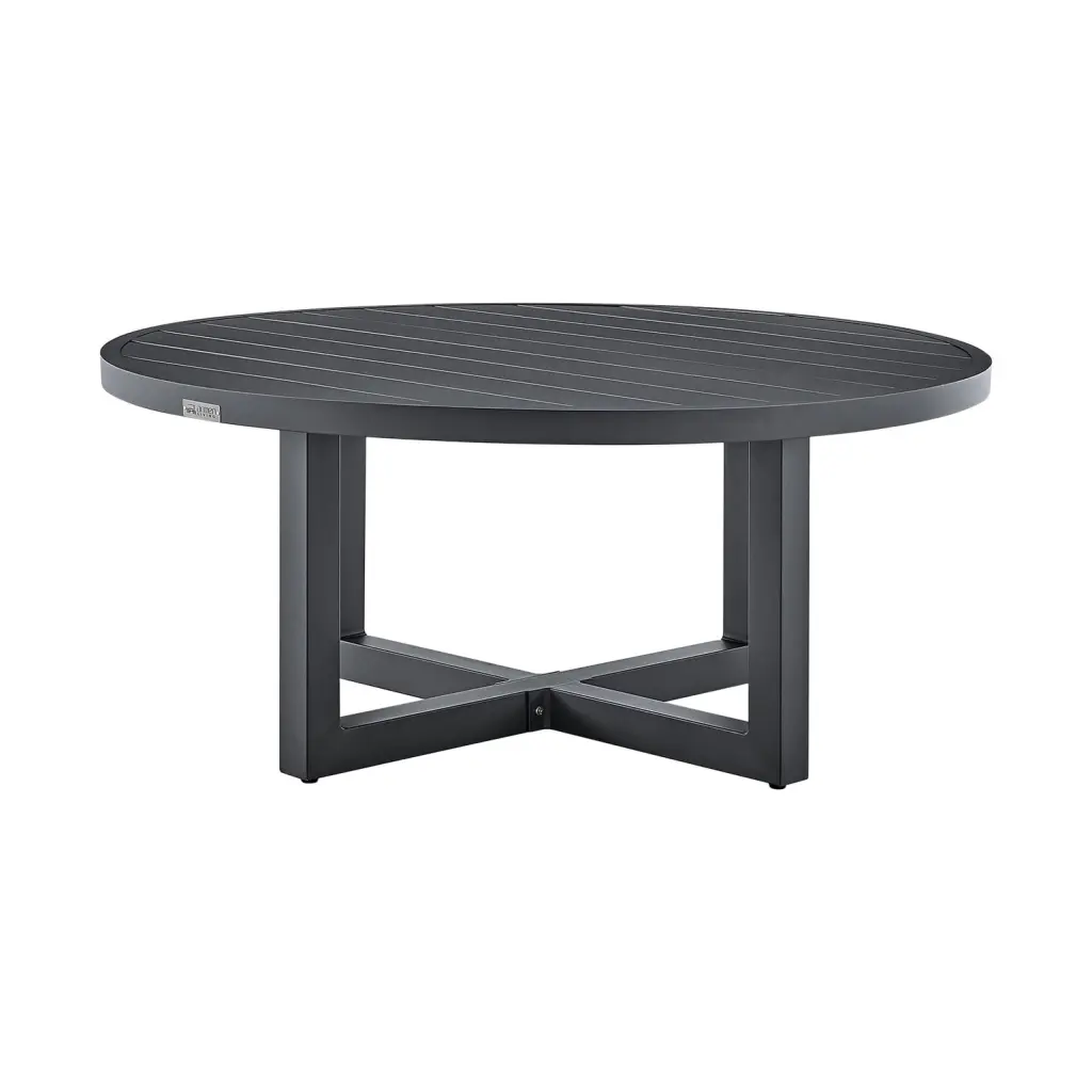 HomeStock Art Deco Dreams Outdoor Patio Round Coffee Table Grey Aluminum