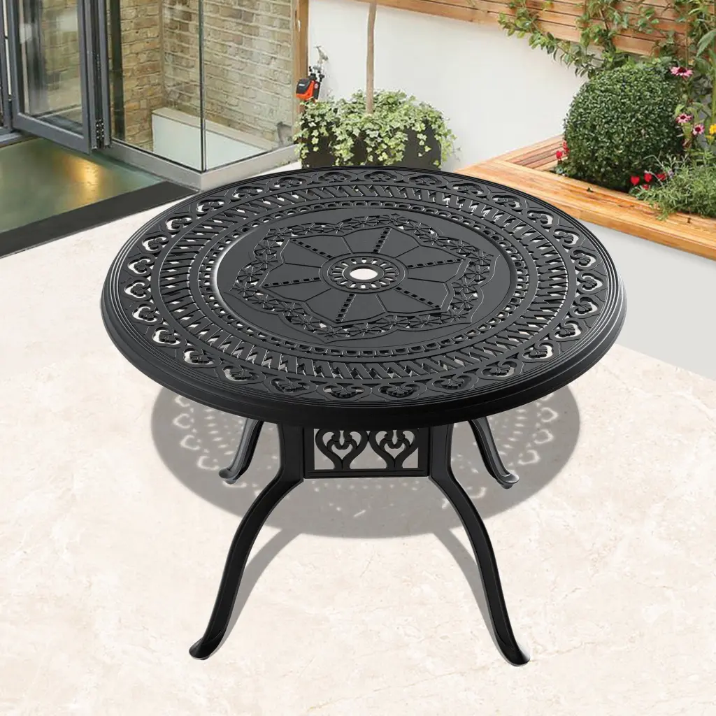 39.37 Inch Cast Aluminum Patio Dining Table Black Frame And Umbrella Hole nicesure