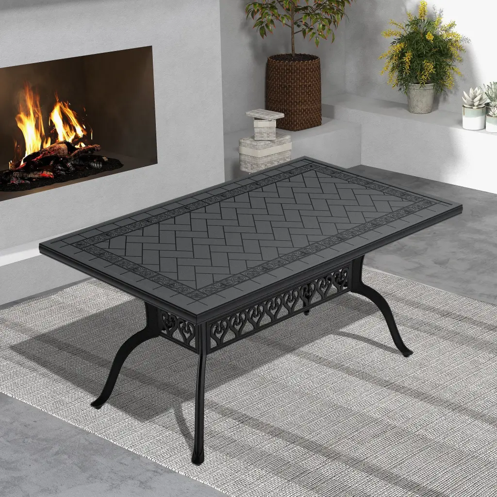 59x35 Inch Cast Aluminum Patio Dining Table Black Frame Outdoor Use nicesure