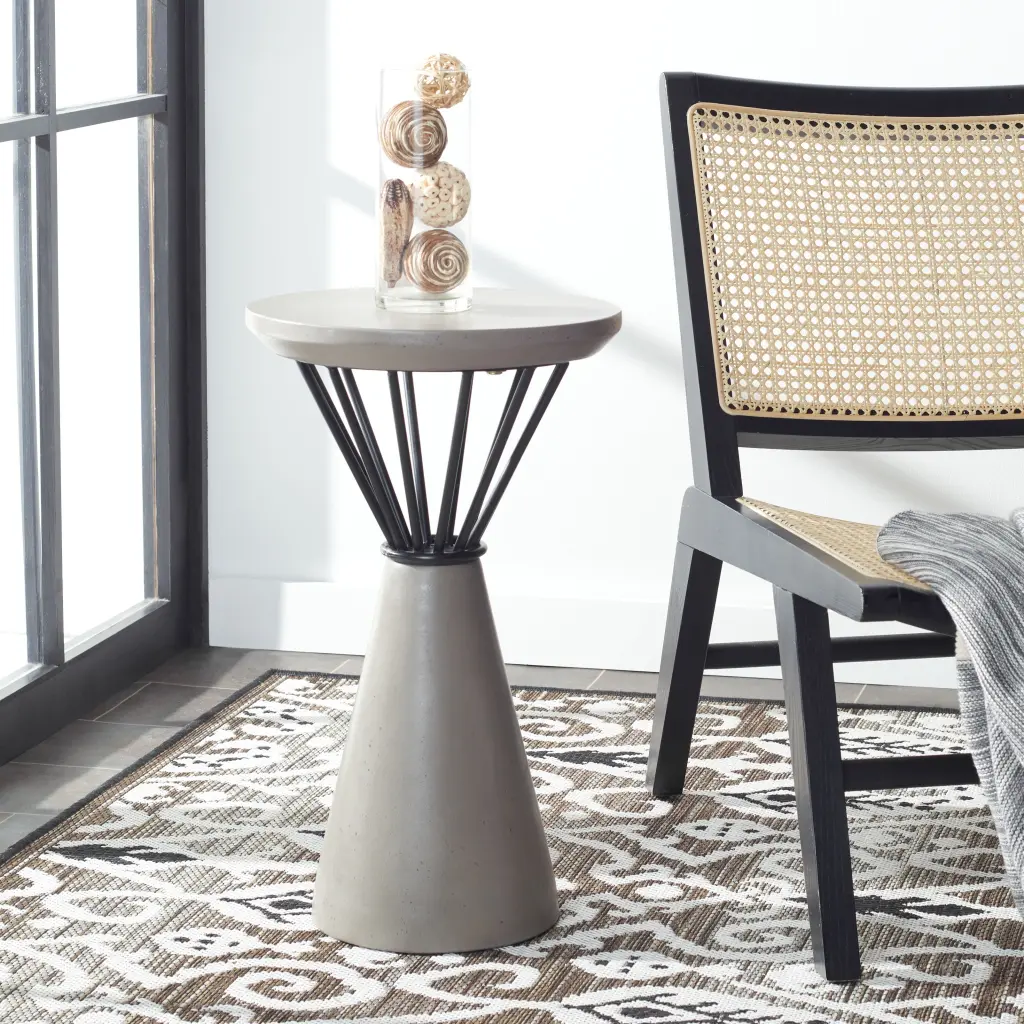 SAFAVIEH Akiko Outdoor Patio Concrete Accent Table Dark Grey