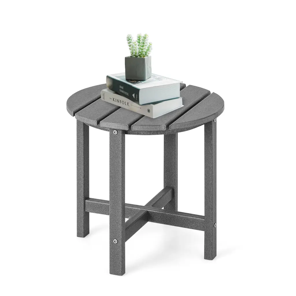 Vicamelia Outdoor Side Table Small Round Weather-Resistant HDPE Adirondack Table Patio Poolside Garden Gray