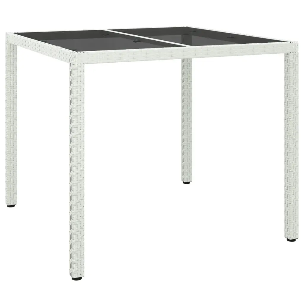 White Tempered Glass and Poly Rattan Patio Table 35.4x35.4x29.5 Inches Outdoor Dining