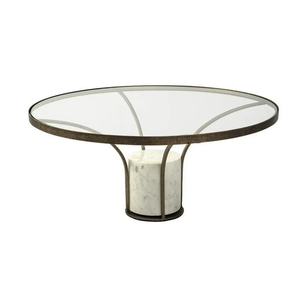 36 Round Glass Top Metal Marble Pedestal Coffee Table Fancy Fixtures