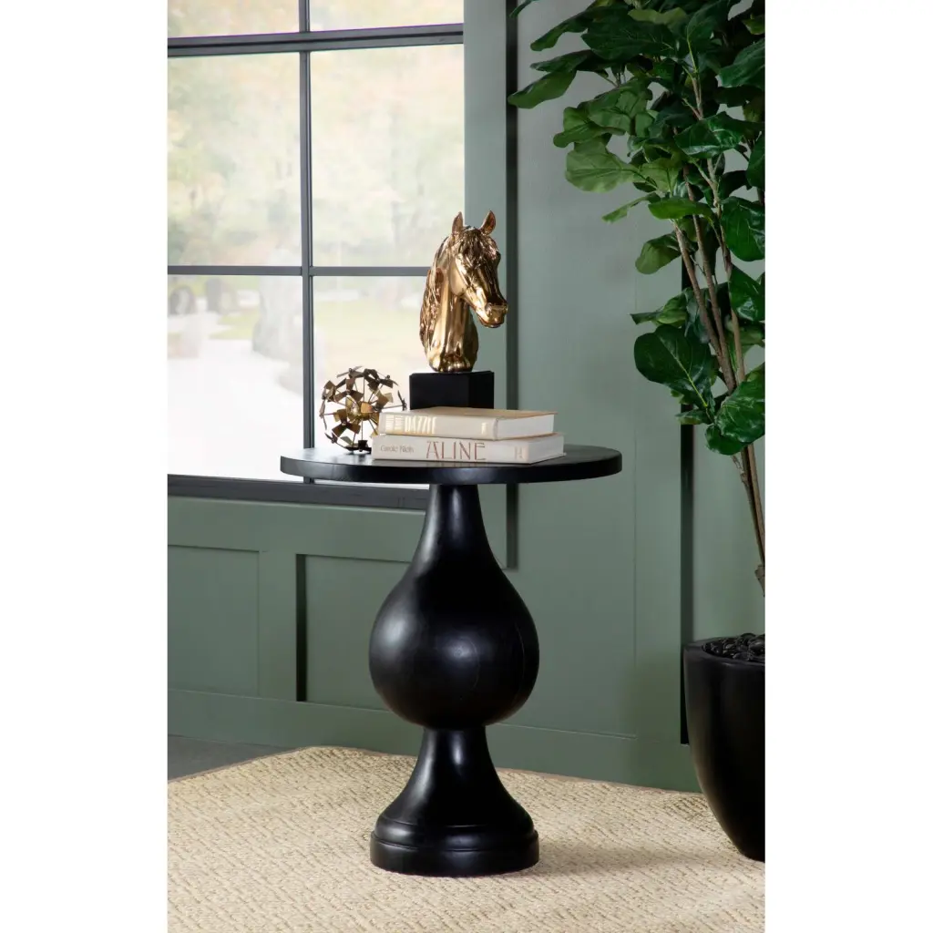 Black Stain Pedestal Accent Table Farmhouse Living Room Side Table furniture max