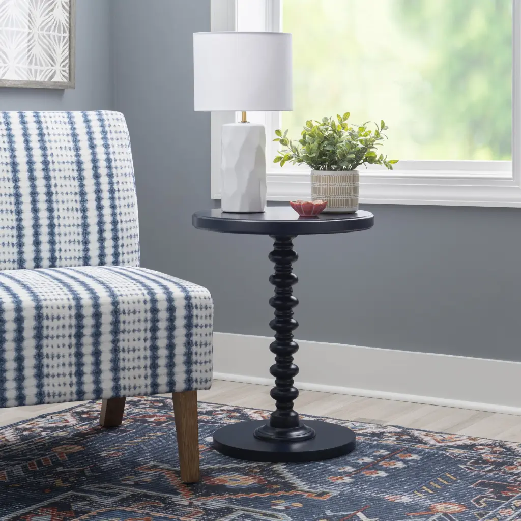 Powell Pesaro Round Pedestal Indoor Accent Side Table 22.25 Tall Navy Blue
