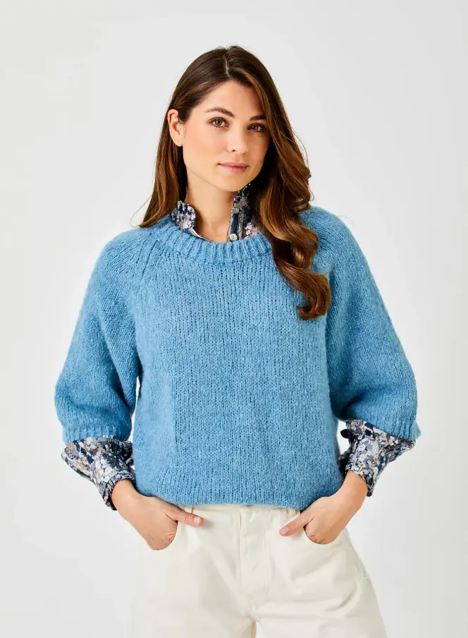 Fawn Kimono Sleeve Plush Knit Sweater, Duck Egg Blue