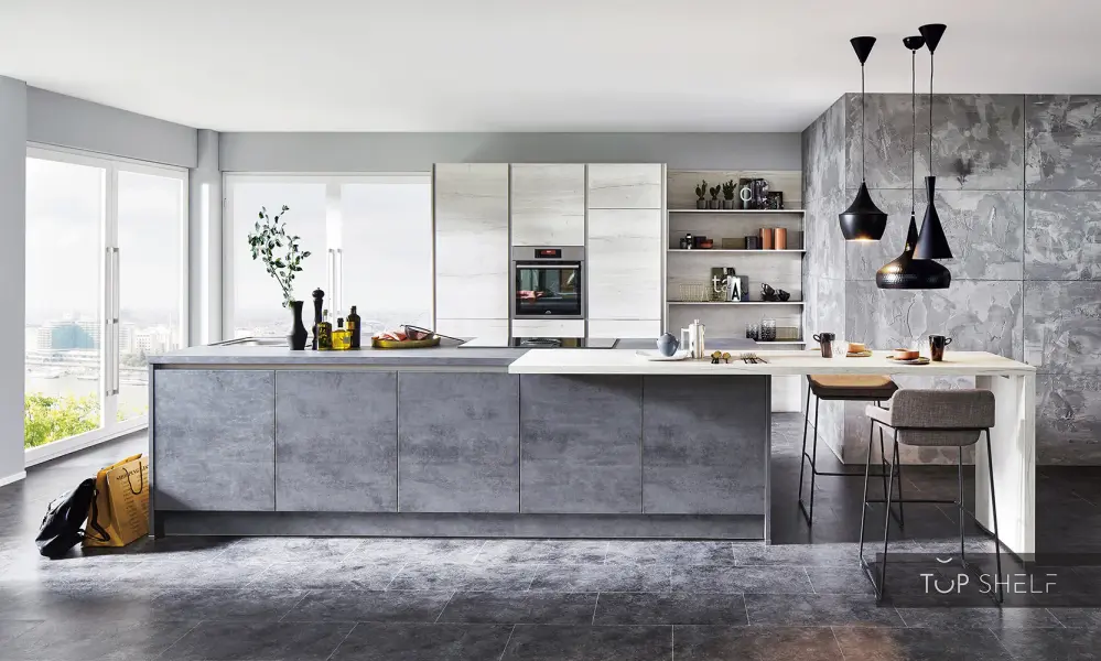 nobilia kitchen kitchen island Riva 889 concrete slate graphite handleless 420 + 270 cm configurable -