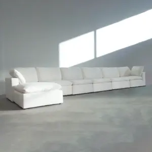 Harper Petite White Sectional 6 Seat Configuration White Wood Linen Sofa american homestead furniture