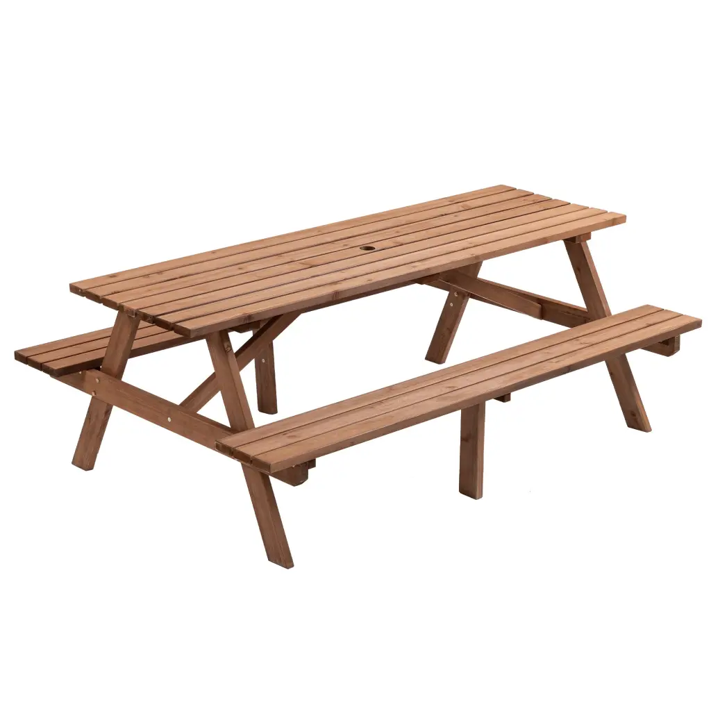 8 Person Brown Wooden Picnic Table Outdoor Camping Dining Table Bench rnb