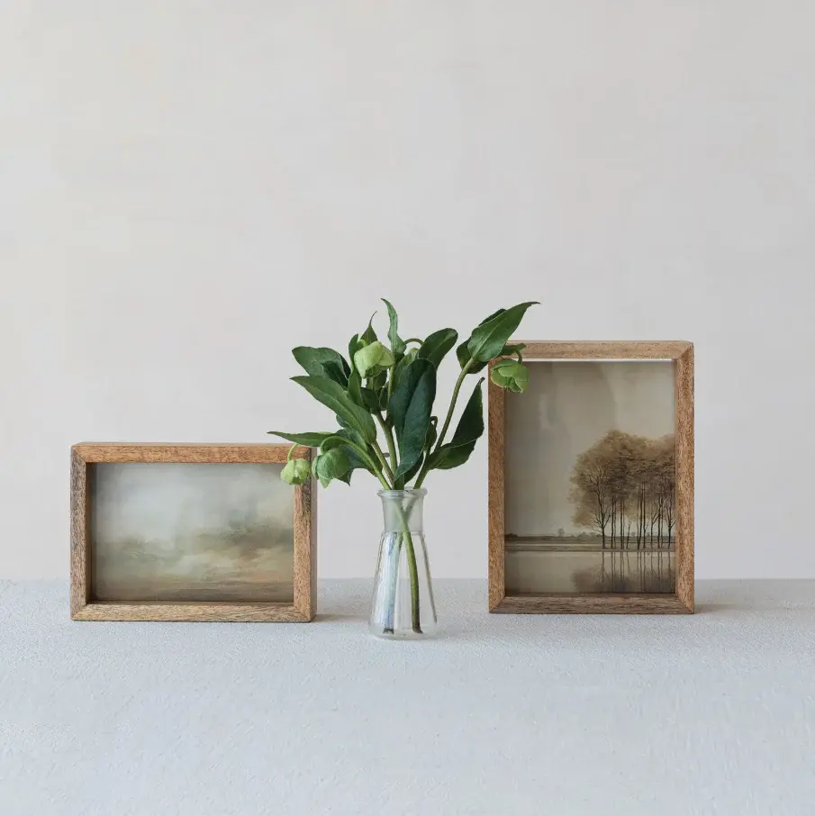 Mango Wood & Glass Floating Two-Sided Photo Frame, Authentic