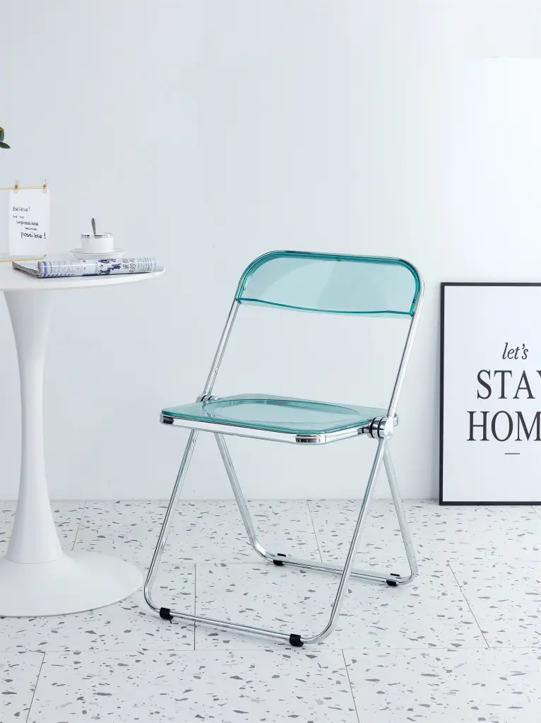 Light Blue Clear Transparent Folding Chair PC Plastic Living Room d-n furniture