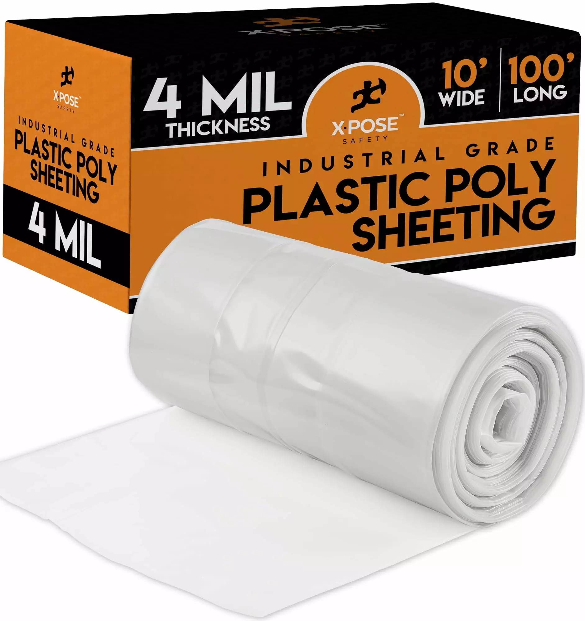 Xpose Safety 10x100 Feet Clear Poly Sheeting - 4 Mil Thick Heavy Duty Waterproof Plastic Tarp Construction and Industrial ...