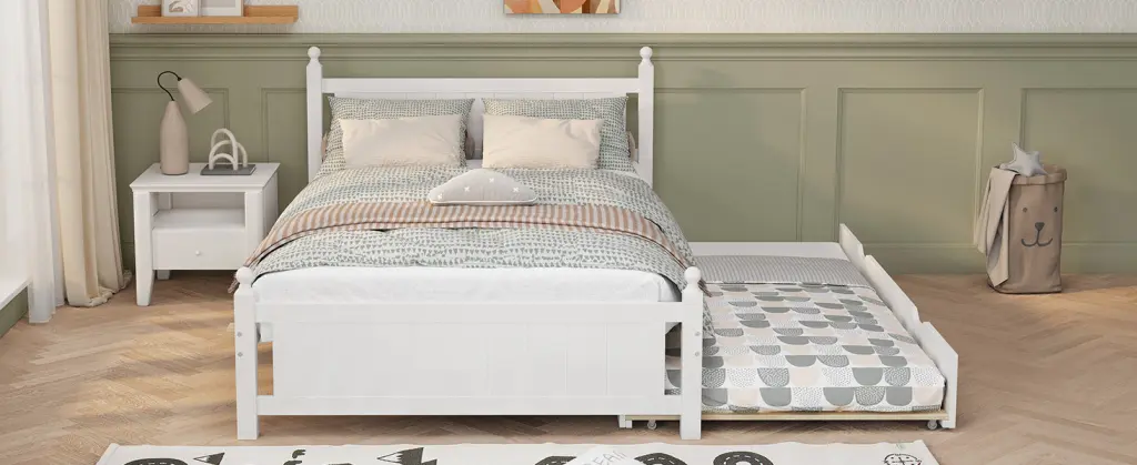 Full Size Solid Timber Platform Bed Frame Trundle Kids bed best