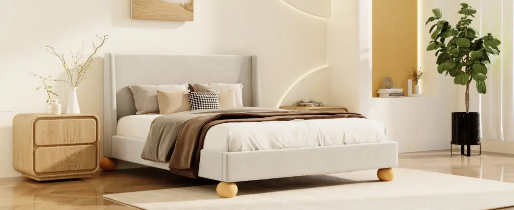 Modern Velvet Upholstered Platform Bed Wingback Headboard bed best