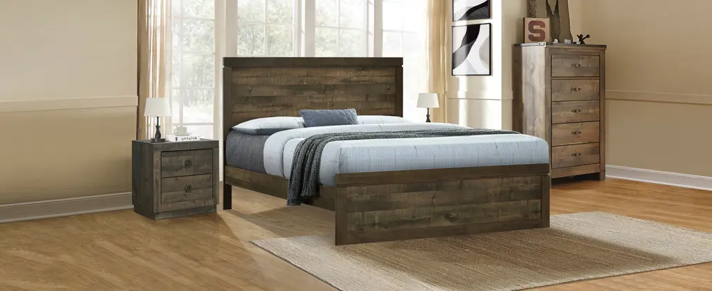 3 Piece Vintage Farmhouse Style Full Size Platform Bed 10 Wooden Slats bed best