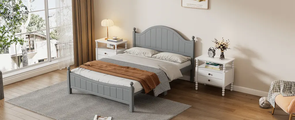 Traditional Concise Style Gray Solid Wood Platform Bed No Box Spring Needed bed best
