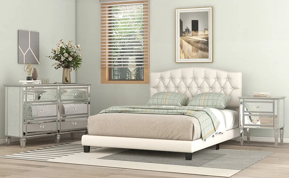 Upholstered Platform Bed Saddle Curved Headboard And Gemstone Tufting bed best