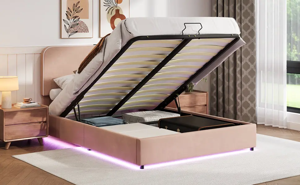 Upholstered Platform Queen Bed Hydraulic Lift Up Storage and Headboard bed best