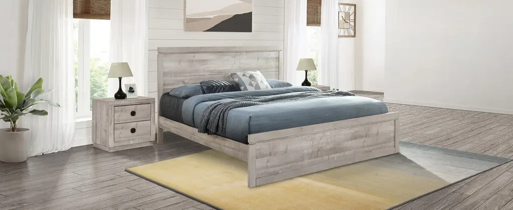 Vintage Farmhouse Style King Size Platform Bed 10 Wooden Slats bed best