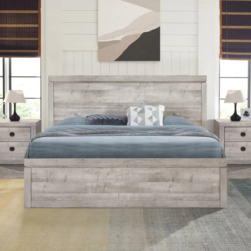 Vintage Farmhouse Style King Size Platform Bed 10 Wooden Slats bed best
