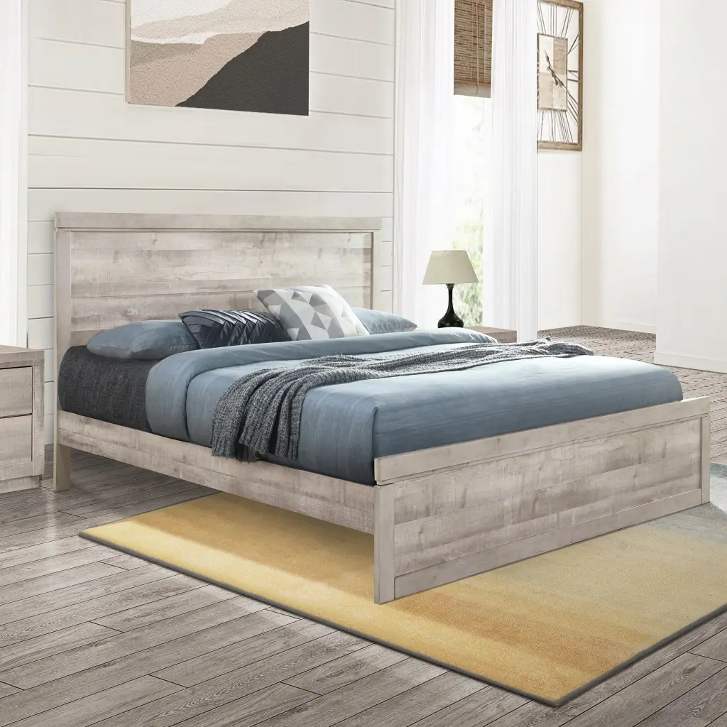 Vintage Farmhouse Style King Size Platform Bed 10 Wooden Slats bed best