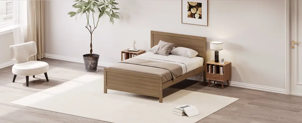 Wood Platform Bed Frame Headboard Mattress Foundation Wood Slats bed best