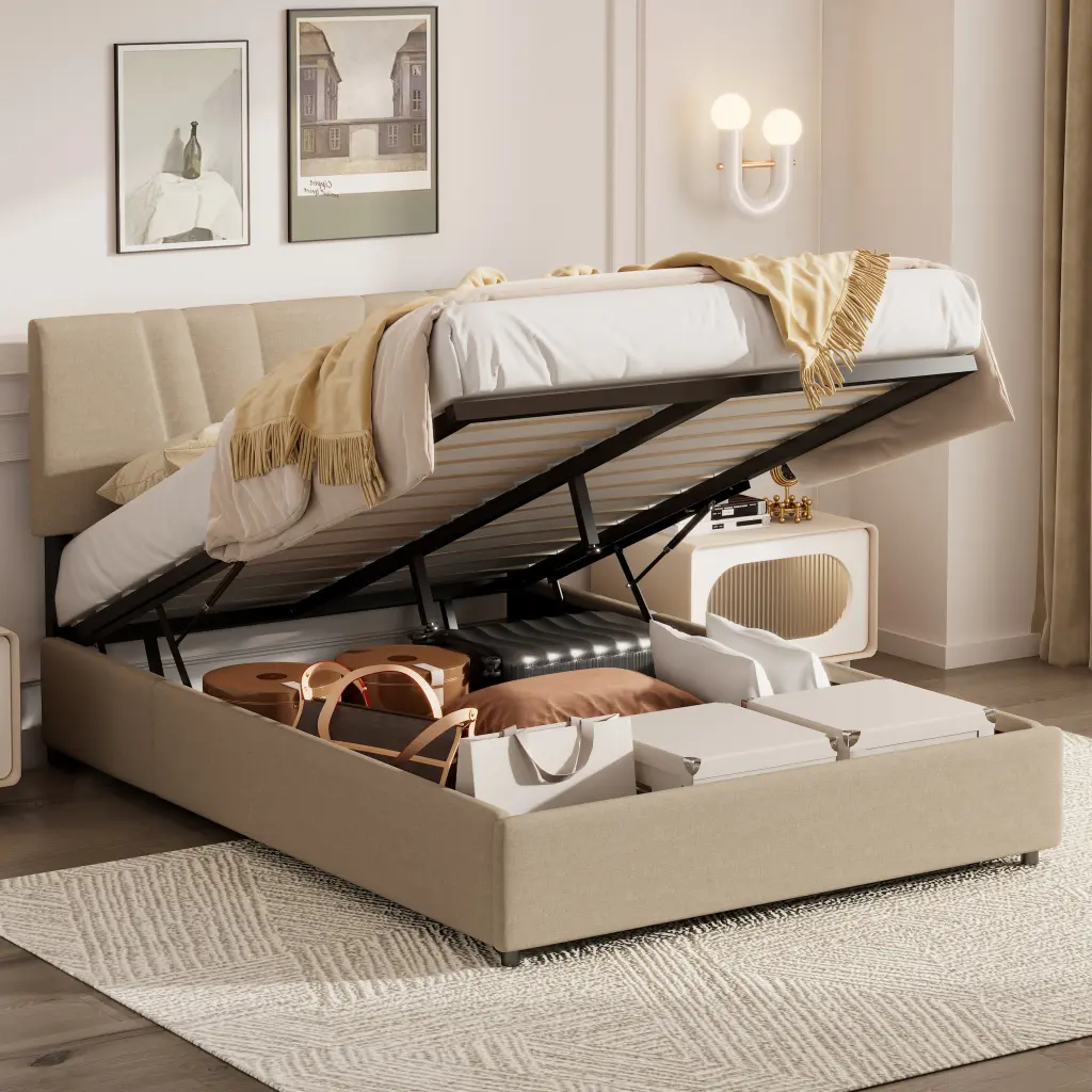 Full Upholstered Platform Bed Lifting Storage - Full Size Bed Frame bedepot